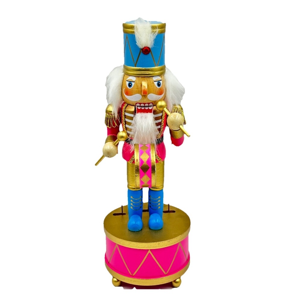 Pink Blue Drummer Nutcracker 🎄 Jingles & Joy Musical Drum 12" Christmas Decor
